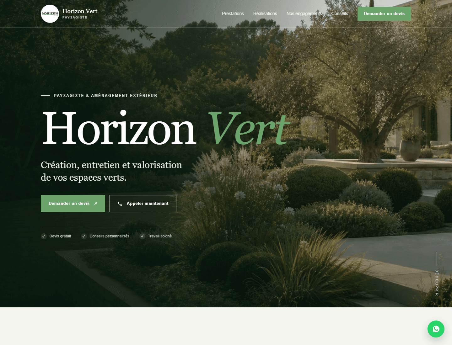 Capture du site Horizon Vert réalisé par ReputIA