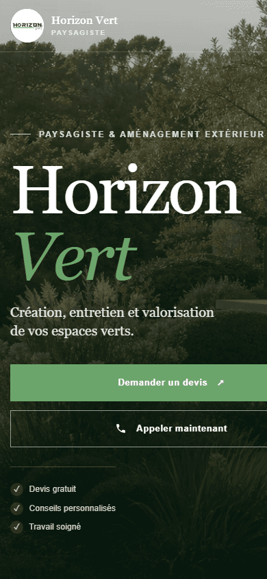 Version mobile du site Horizon Vert